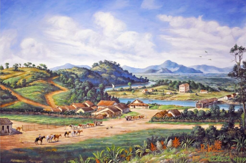Imagem em destaque: Releitura do quadro "Cubatão 1826″, de Benedito Calixto, pintada por Jean Luciano
